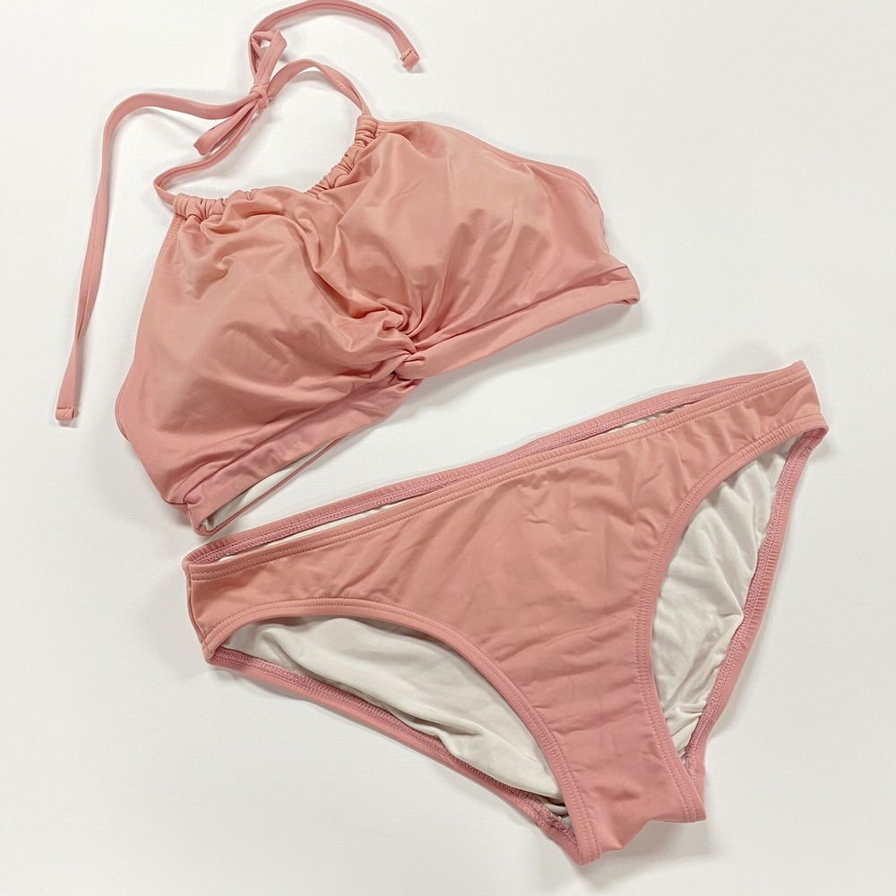 Carmen Marc Valvo Women Large Bikini Pink Halter 2 Pc Swimsuit Barbiecore Solid